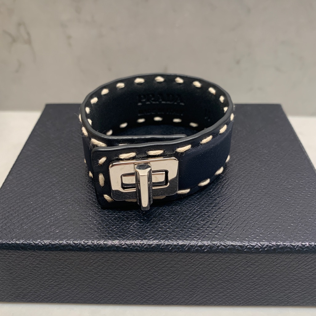 Prada Leather And Silver Cuff Bracelet 300$